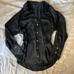 Satin button down top